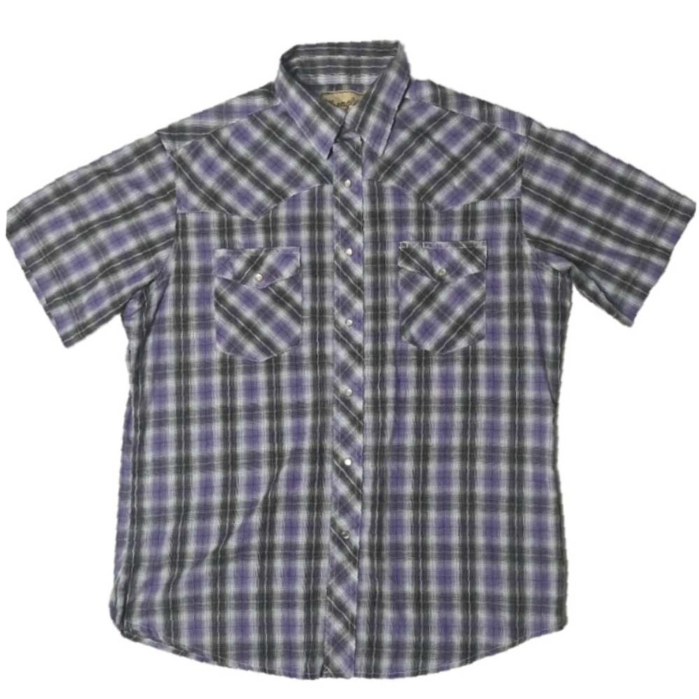 Wrangler Madras Plaid Purple Pearl Snap Cowboy Western Rodeo S/S Mens Large
